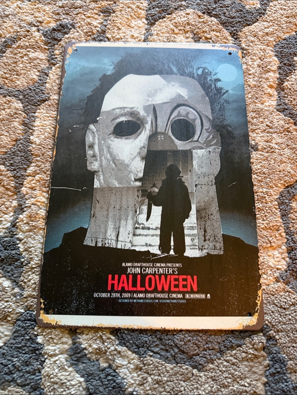 Halloween Decorative Metal Poster - Black/Gray with Red Accent
